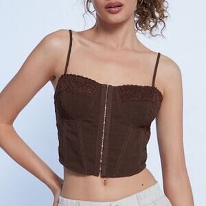 Pacsun LA Hearts Lace Trim Mesh Corset Top Brown Size Medium Boho Indie Festival